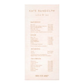 Menu Prijslijst lichtroze Salon Spa (Voorkant)