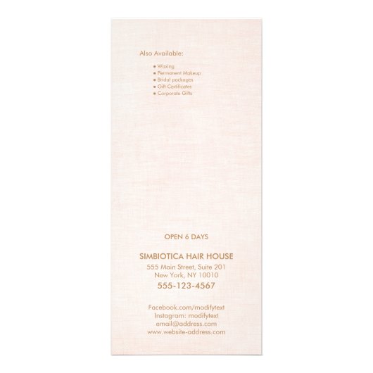 Menu Prijslijst lichtroze Salon Spa (Achterkant)