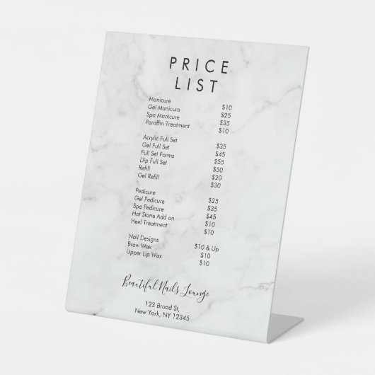 Menu Prijslijst marmer Nail Salon Reclamebord Met Voetstuk (Voorkant)
