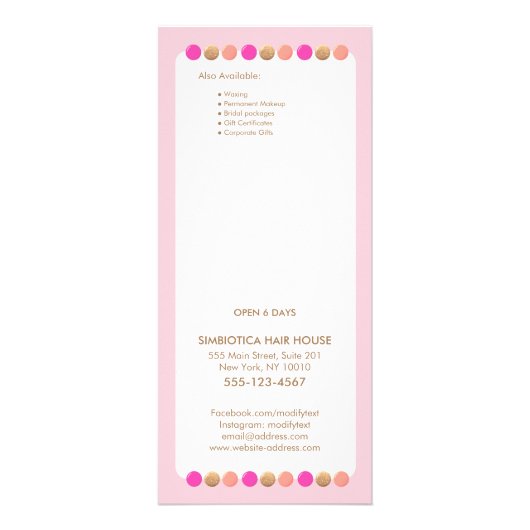 Menu Prijslijst met roze zalon (Achterkant)