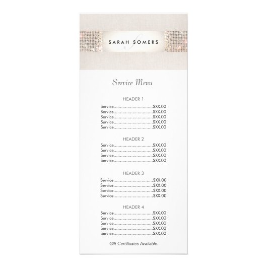 Menu Prijslijst met turquoise en Silver Sequin (Voorkant)