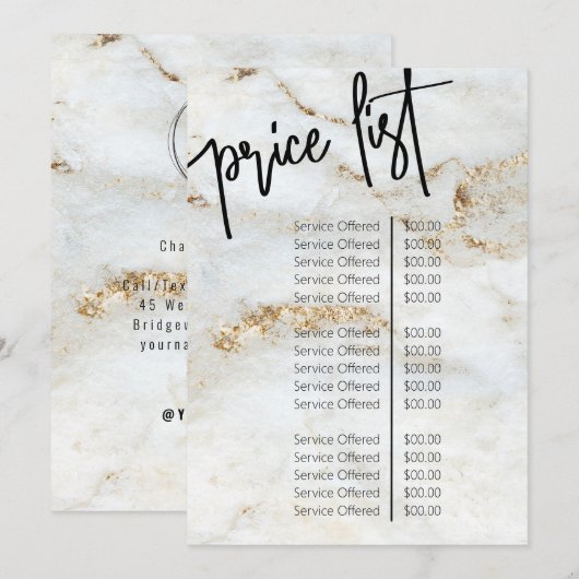 Menu Prijslijst professionele marmer Nail (Voorkant / Achterkant)