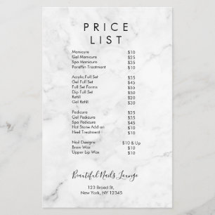 Menu Prijslijst professionele marmer Nail