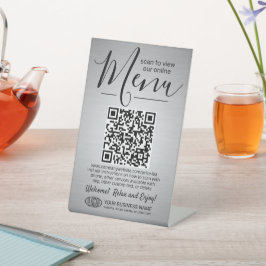 Menu | Prijslijst QR Code Business Borhed Silver Reclamebord Met Voetstuk