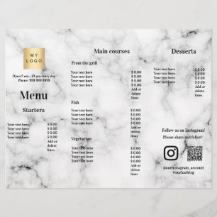 Menu-prijslijst restaurant café marmer flyer