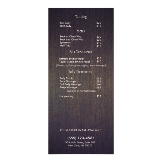 Menu Prijslijst Rustic Zen Gold Branch Hair Salon (Achterkant)