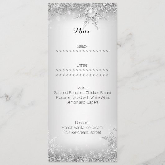 Menu Princess Winter Wonderland Zilver Wit (Achterkant)
