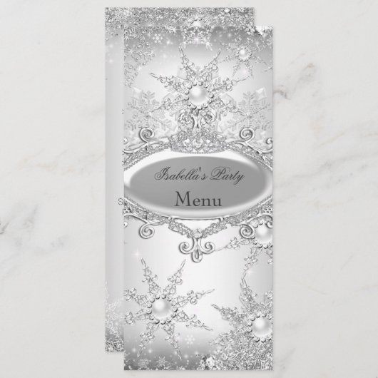 Menu Princess Winter Wonderland Zilver Wit (Voorkant / Achterkant)