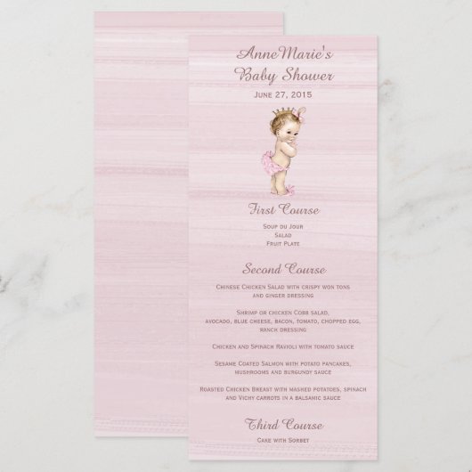 Menu  Prinses Baby shower (Voorkant / Achterkant)