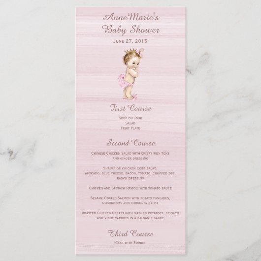 Menu  Prinses Baby shower (Voorkant)