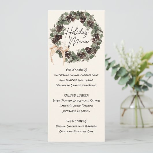 Menu Printable Wreath Holiday Kaart (Staand voorkant)
