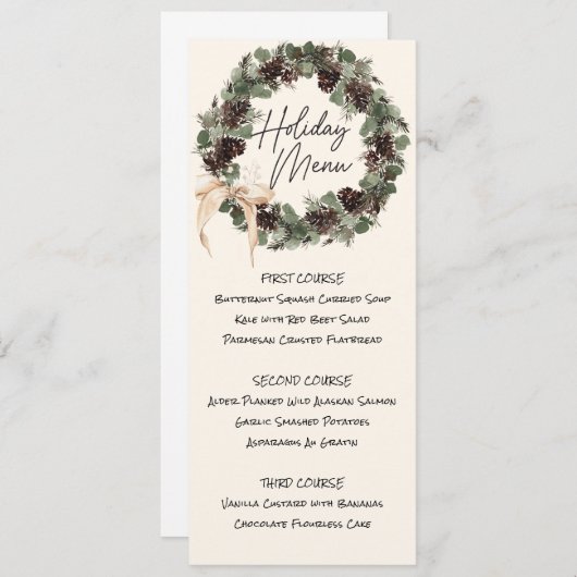 Menu Printable Wreath Holiday Kaart (Voorkant / Achterkant)