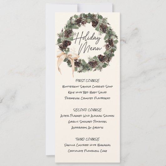 Menu Printable Wreath Holiday Kaart (Voorkant)