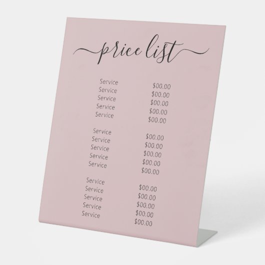 Menu Professionele prijslijst met roze nagelzout Reclamebord Met Voetstuk (Voorkant)