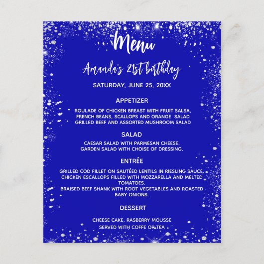 Menu programma koninklijk blauw wit glitter budget (Voorkant)