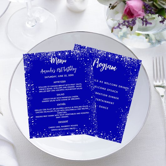 Menu programma koninklijk blauw wit glitter budget