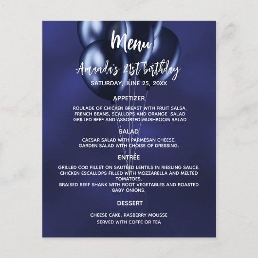 Menu programma marine blauw wit ballonnen budget (Voorkant)