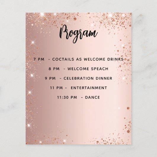 Menu programma roos gouden glitter verjaardagsfees (Achterkant)