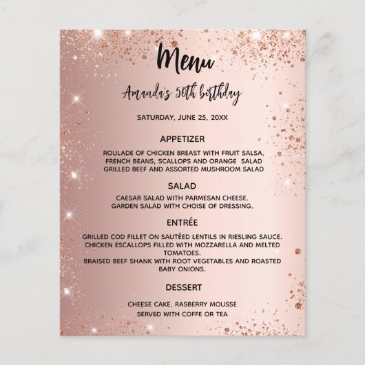 Menu programma roos gouden verjaardagsbudget (Voorkant)