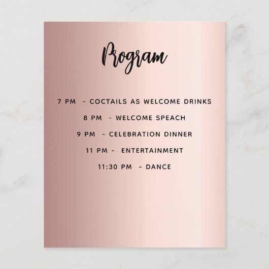 Menu programma roos gouden verjaardagsfeestbudget (Achterkant)