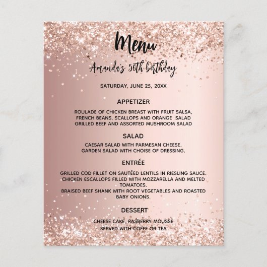 Menu programma roos gouden verjaardagsfeestje (Voorkant)