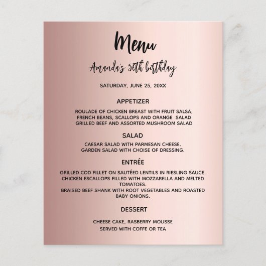 Menu programma roos gouden verjaardagsfeestje (Voorkant)