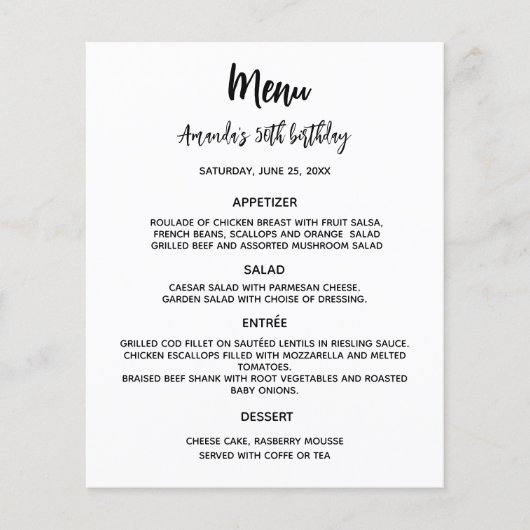 Menu programma wit aangepaste partij kleur budget (Voorkant)