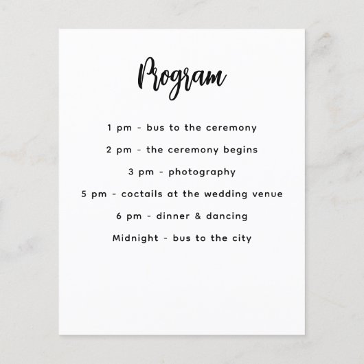 Menu programma witte aangepaste partij kleur (Achterkant)