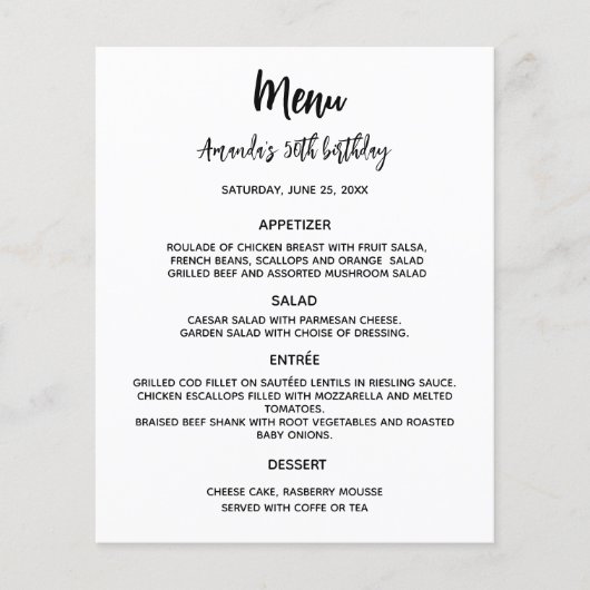 Menu programma witte aangepaste partij kleur (Voorkant)