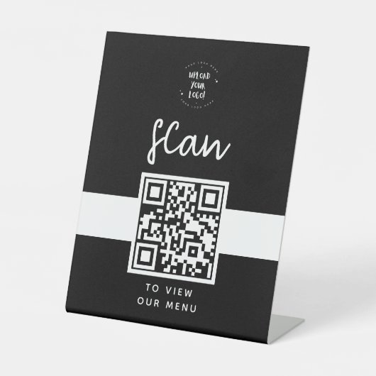 Menu QR-code | Contactloze Logo Reclamebord Met Voetstuk (Voorkant)