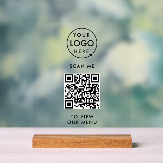 Menu QR-code | Contactloze moderne Logo Acryl Bord (Neutraal)