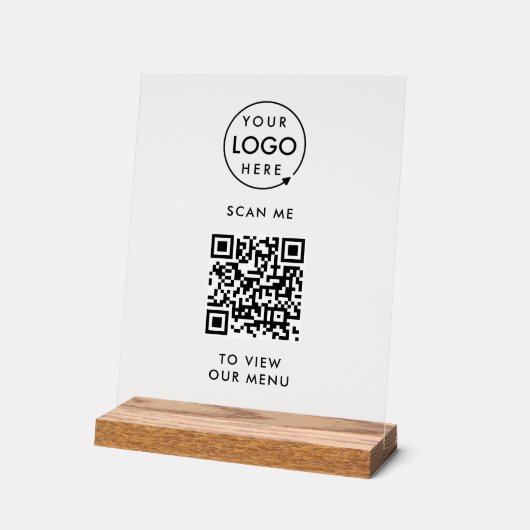 Menu QR-code | Contactloze moderne Logo Acryl Bord (Hoek)