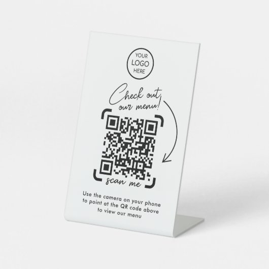 Menu QR-code | Contactloze moderne Logo Reclamebord Met Voetstuk (Voorkant)