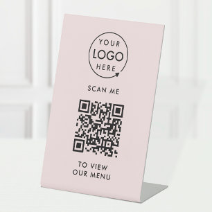 Menu QR-code Contactloze moderne roze Logo Reclamebord Met Voetstuk