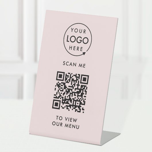 Menu QR-code | Contactloze moderne roze Logo Reclamebord Met Voetstuk