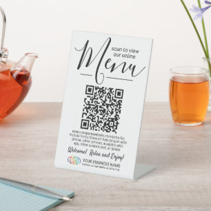 Menu QR Code Generator & Business Logo White Reclamebord Met Voetstuk