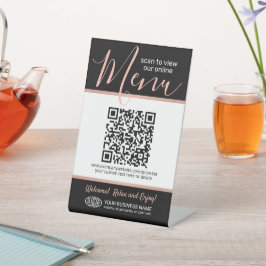 Menu QR Code Generator & Uw Logo Zwart & Roze Reclamebord Met Voetstuk