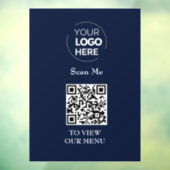 Menu QR-code | Logo Navy Blue Contactloos Modern Raamsticker (Vel 3)
