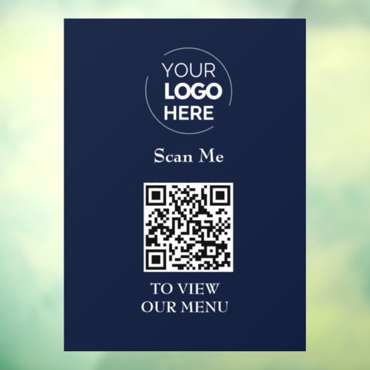 Menu QR-code | Logo Navy Blue Contactloos Modern Raamsticker (Vel 3)