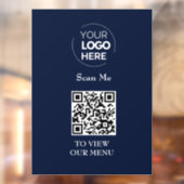 Menu QR-code | Logo Navy Blue Contactloos Modern Raamsticker (Vel 2)