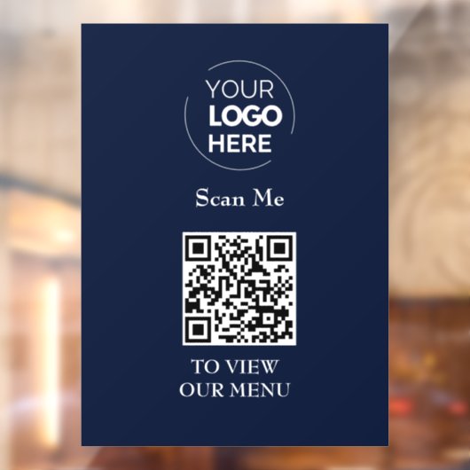 Menu QR-code | Logo Navy Blue Contactloos Modern Raamsticker (Vel 2)