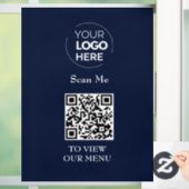 Menu QR-code | Logo Navy Blue Contactloos Modern Raamsticker (Huis)