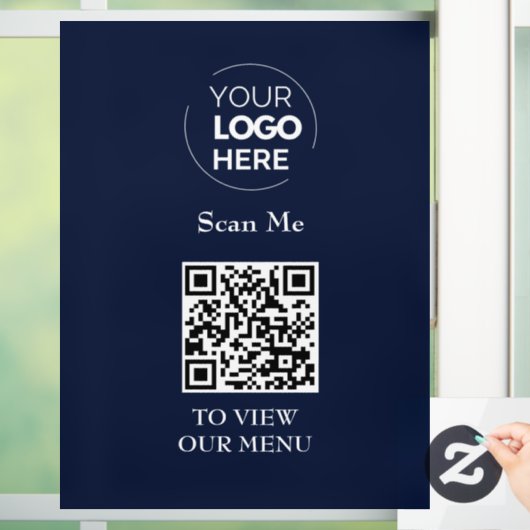 Menu QR-code | Logo Navy Blue Contactloos Modern Raamsticker (Huis)