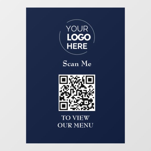 Menu QR-code | Logo Navy Blue Contactloos Modern Raamsticker (Vel)