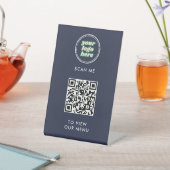 Menu QR-code | Logo Navy Contactloos Modern Reclamebord Met Voetstuk (Insitu)