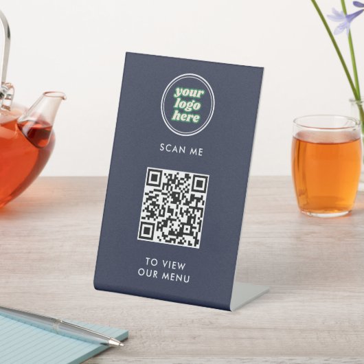 Menu QR-code | Logo Navy Contactloos Modern Reclamebord Met Voetstuk (Insitu)