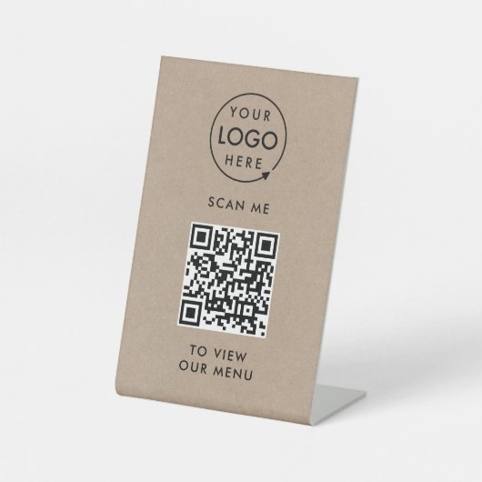 Menu QR-code | Logo Rustige Kraft Contactloos Reclamebord Met Voetstuk (Voorkant)