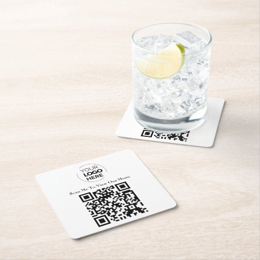 Menu QR-code | Logo Wit Contactloos Modern Kartonnen Onderzetters (Insitu)
