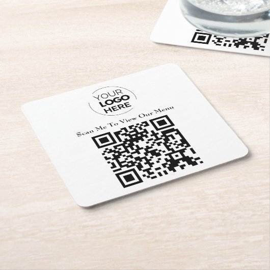 Menu QR-code | Logo Wit Contactloos Modern Kartonnen Onderzetters (Schuin)