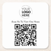 Menu QR-code | Logo Wit Contactloos Modern Kartonnen Onderzetters (Voorkant)